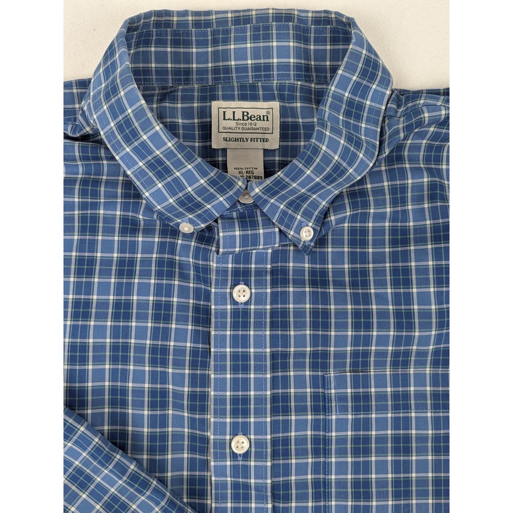 LL Bean Mens XL Blue Plaid Button Down Shirt Slightly Fitted Cotton 287889 - Picture 2 of 10